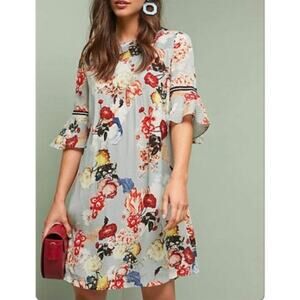 Anthro Vineet Bahl Fleur Blue Floral Mini Dress
